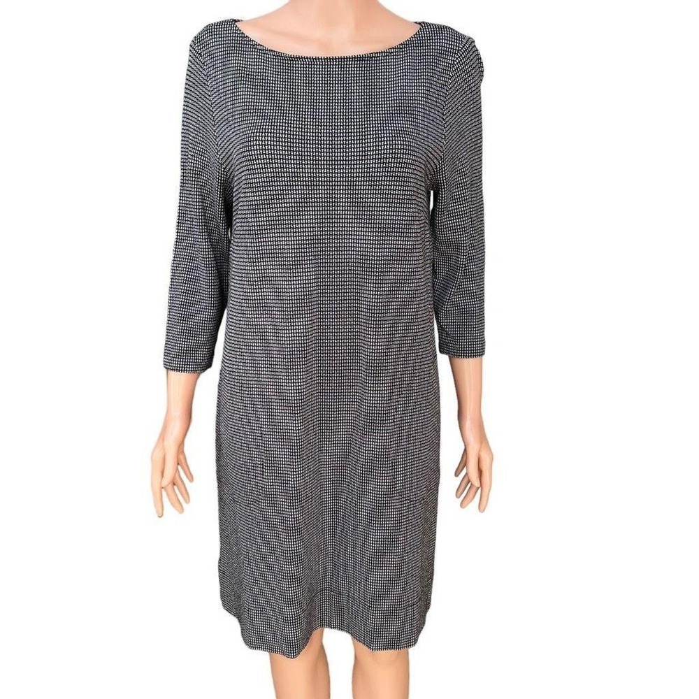 J. Jill Ponte Knit‎ Dress Black White Houndstooth Career Work Office Midi Sz M